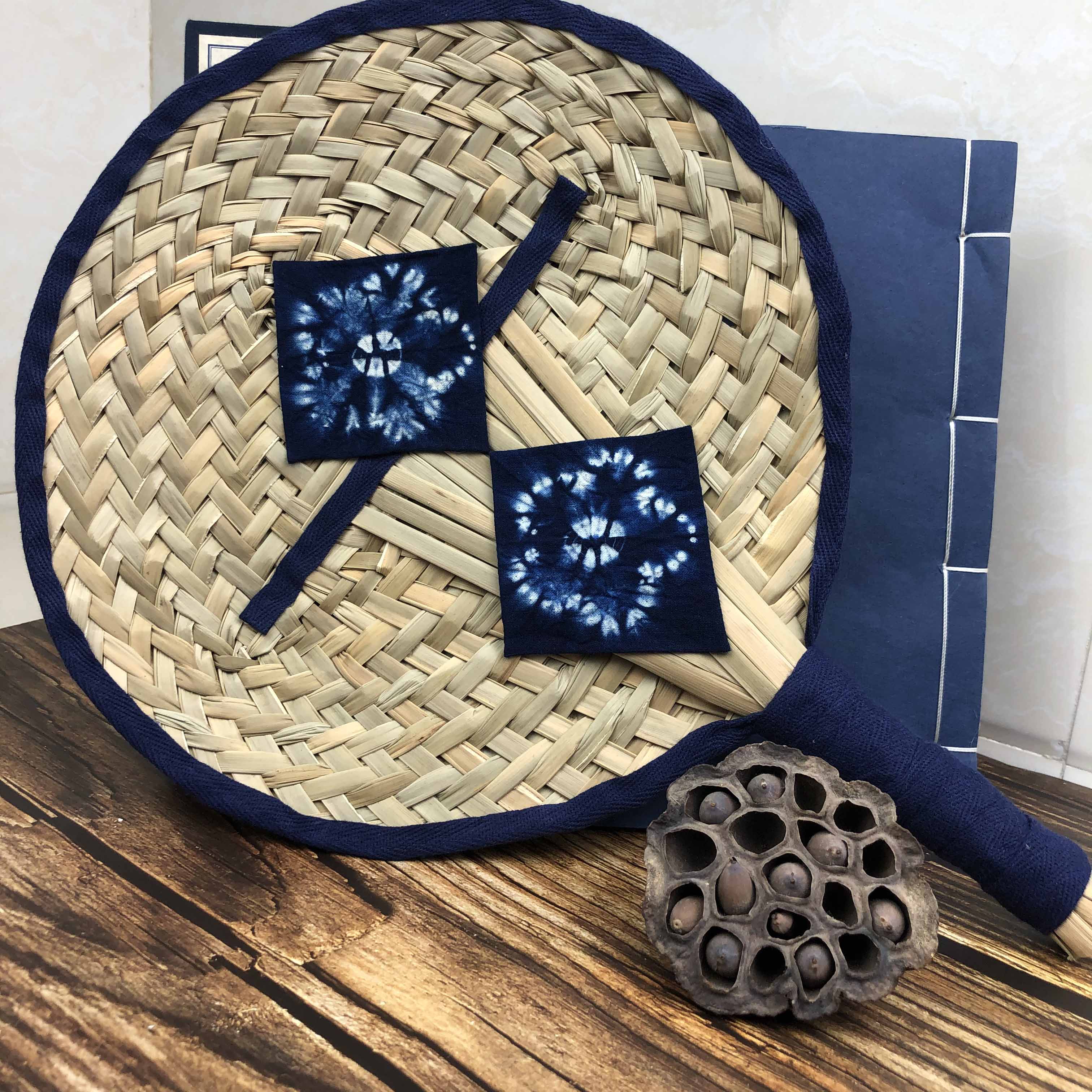 辉航睿盛手工编织大蒲草扇扎染扇子夏天耐用古风扇子原创纳凉蒲草扇子