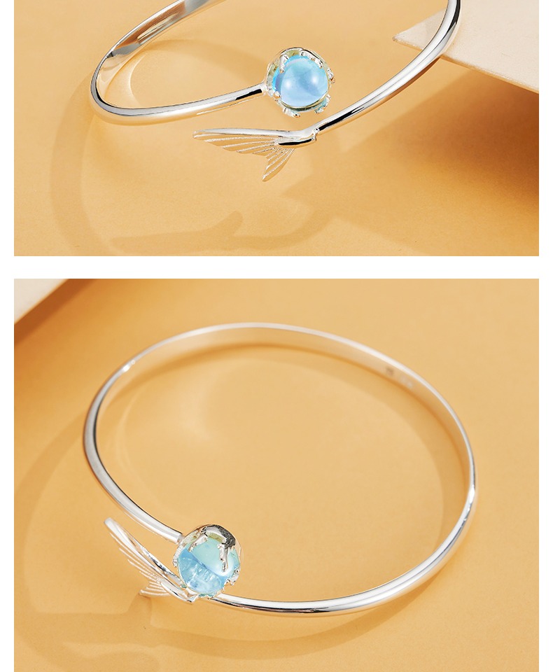 高端品质s990银人鱼眼泪银手镯女银镯时尚足银年轻款生日礼物 c01人鱼