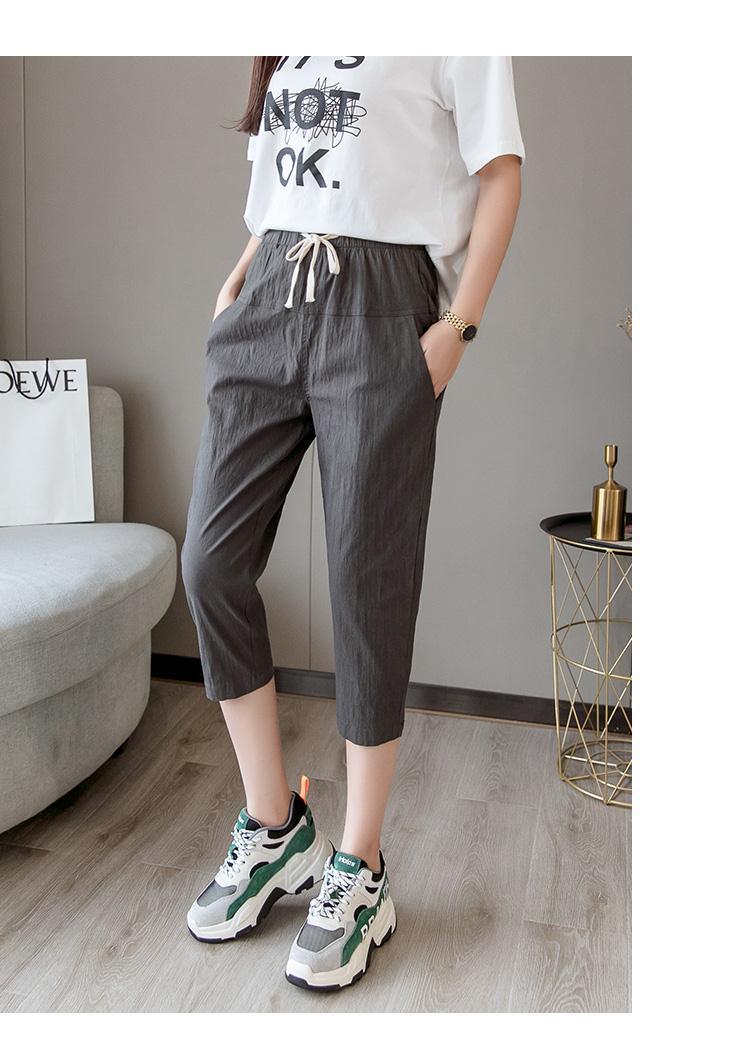 2021裤子女士七分长裤棉夏季学生韩版宽松显瘦新款黑色女过膝直筒裤