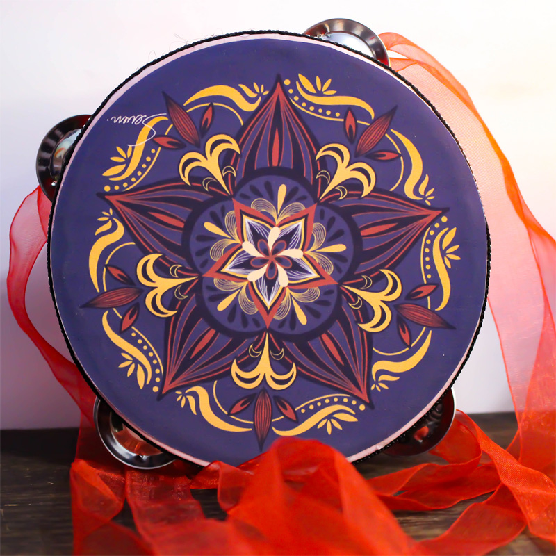 敦煌飞天舞蹈手持铃鼓汉服道具敦煌井藻图案新疆鼓直径15厘米腰鼓儿童