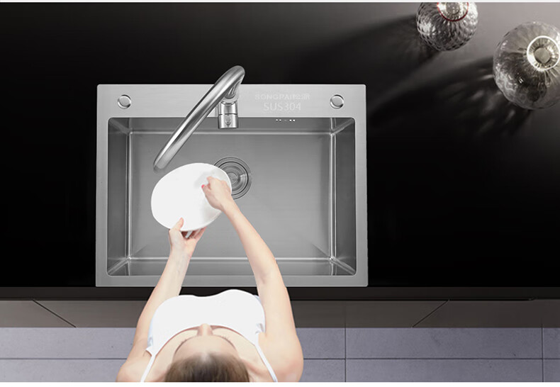 美的midea日本松派小水槽大单槽304不锈钢厨房台下洗菜盆三孔洗碗槽洗