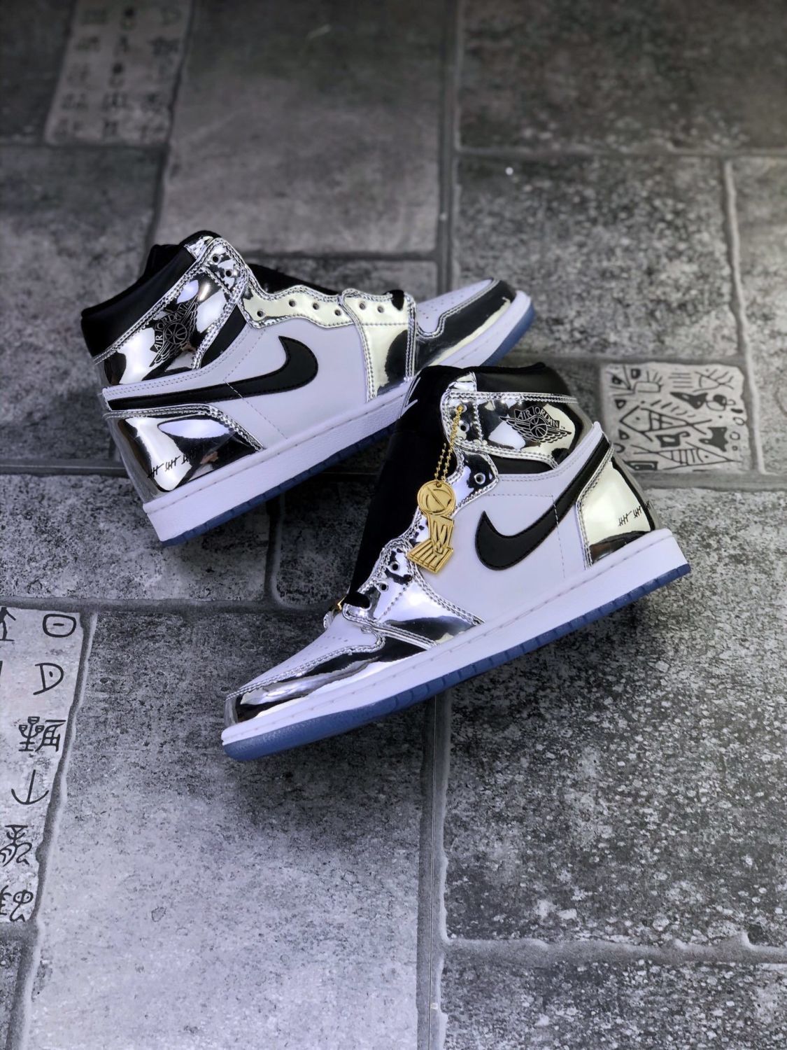 高品质air乔aj伦纳德液态银镜面电镀银男女高帮运动篮球鞋伦纳德液态