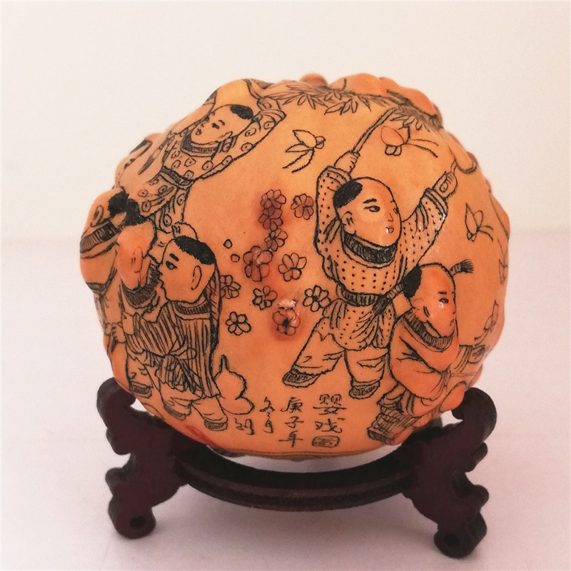 盘道精品兰州特产天然疙瘩葫芦文玩手把异形微雕烙画工艺品摆件编号