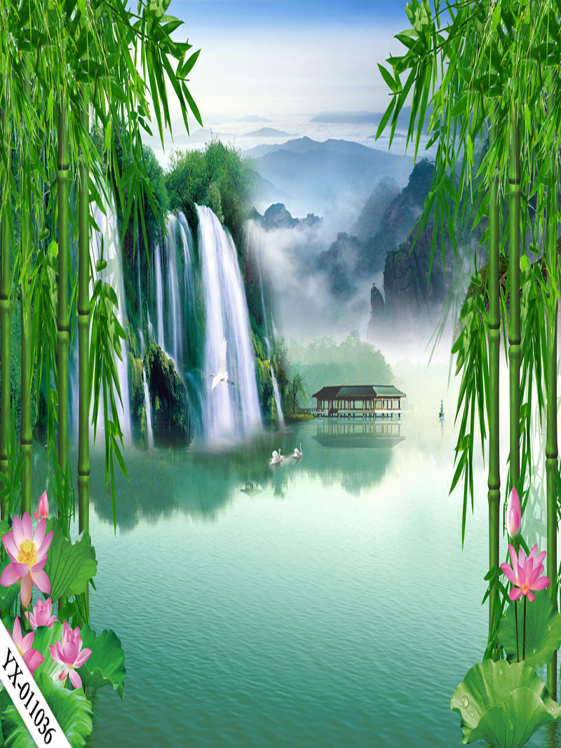 直播背景布3d立体直播间装饰主播竹林山水田园外景快手网红背景墙