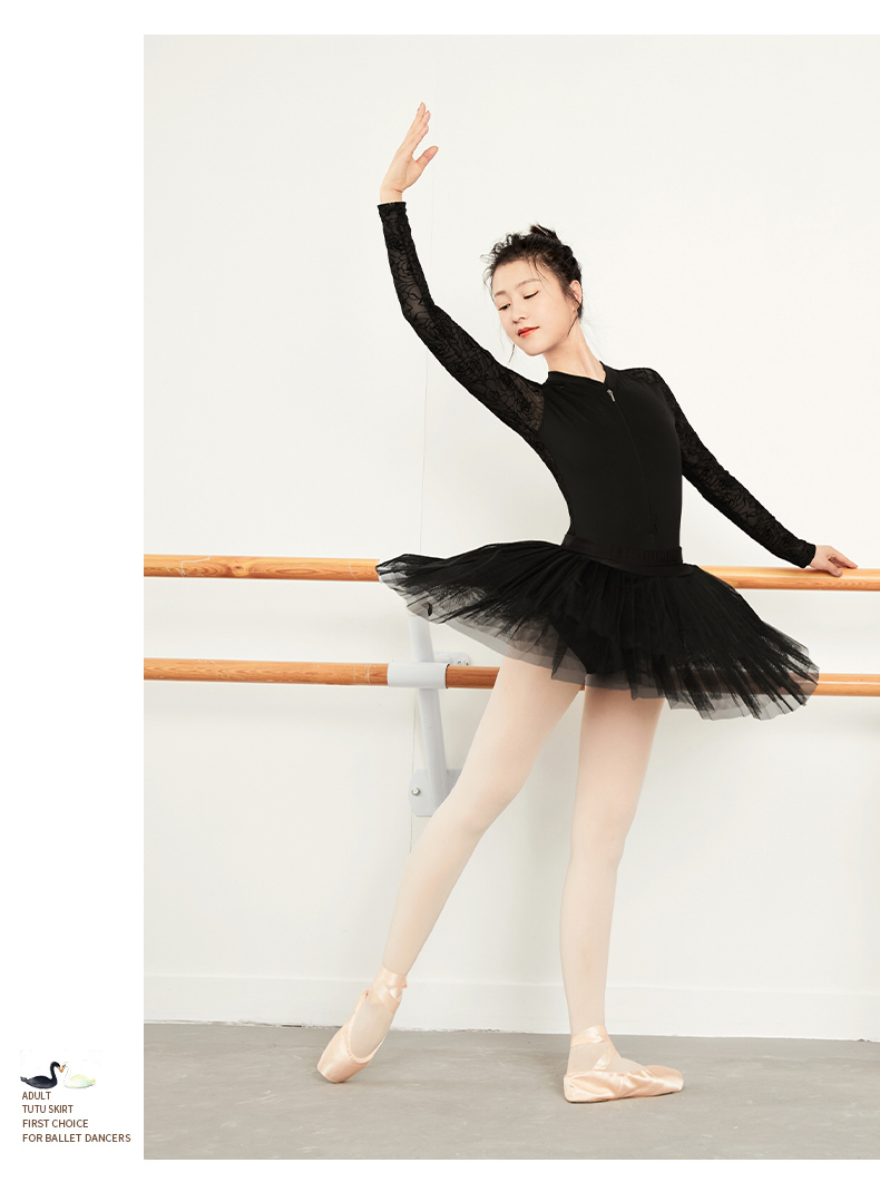 芭蕾舞服演出服 芭蕾舞长裙女黑色天鹅湖半身tutu裙舞蹈蓬蓬纱裙练功