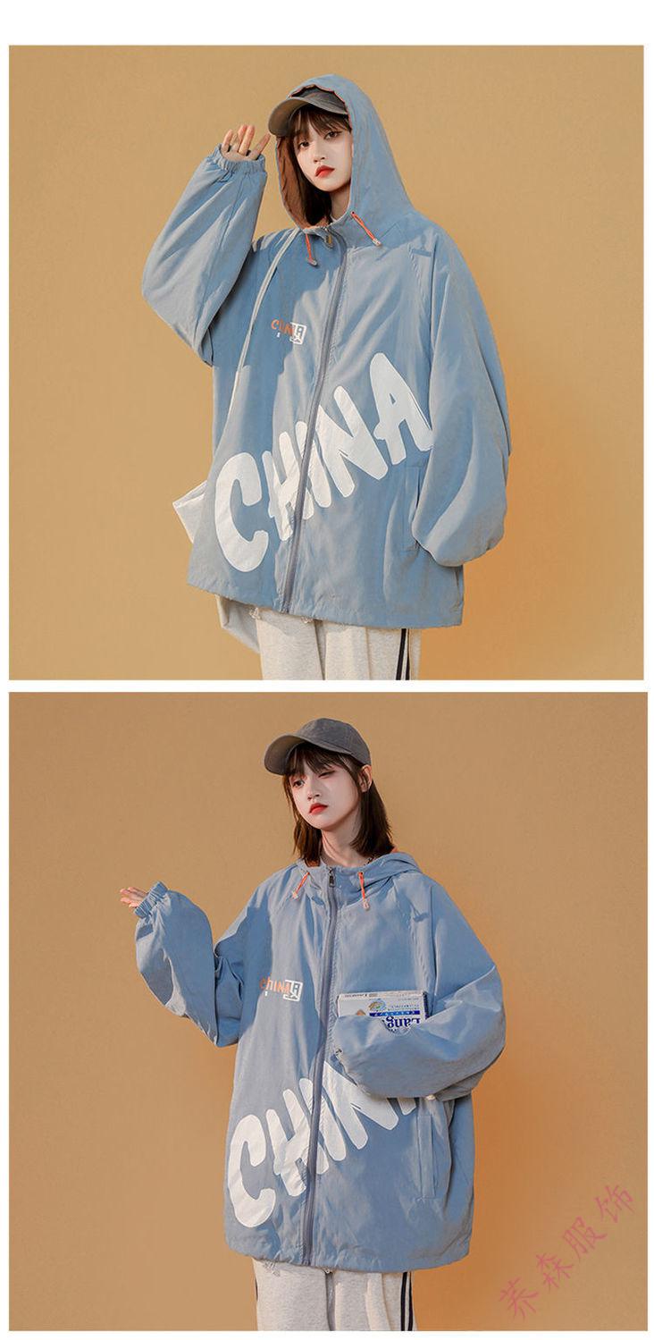 国潮外套女春秋小众高街上衣2021年新款美式复古酷盐系棒球服灰色夹克