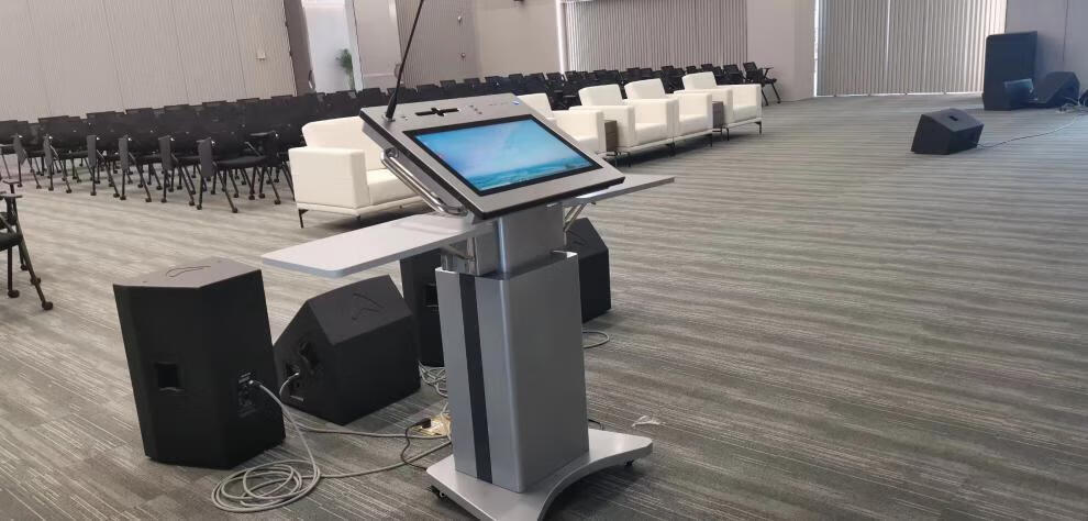 电动升降多媒体演讲台智能会议发言台讲台触摸屏移动主持台迎宾台