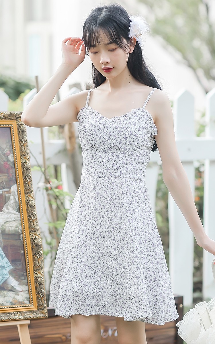 甄虹2021新款温柔小清新碎花吊带裙 6520黄色吊带裙 s