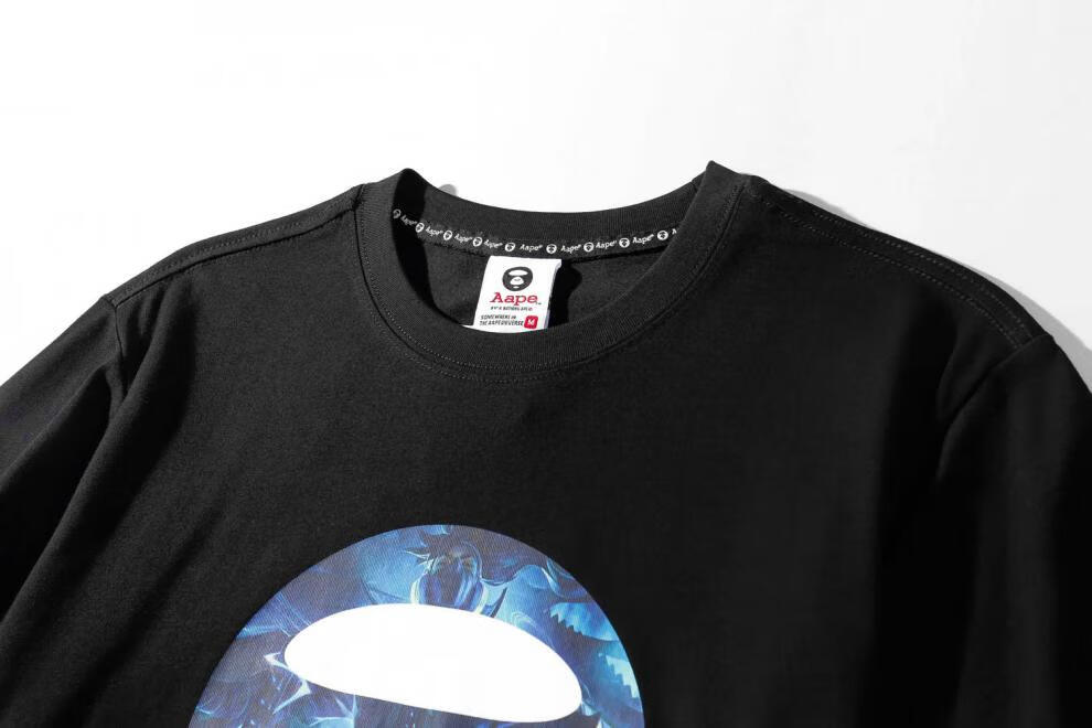 潮牌aape猿人头新款亚索联名短袖男lol休闲纯棉百搭t恤女黑色m