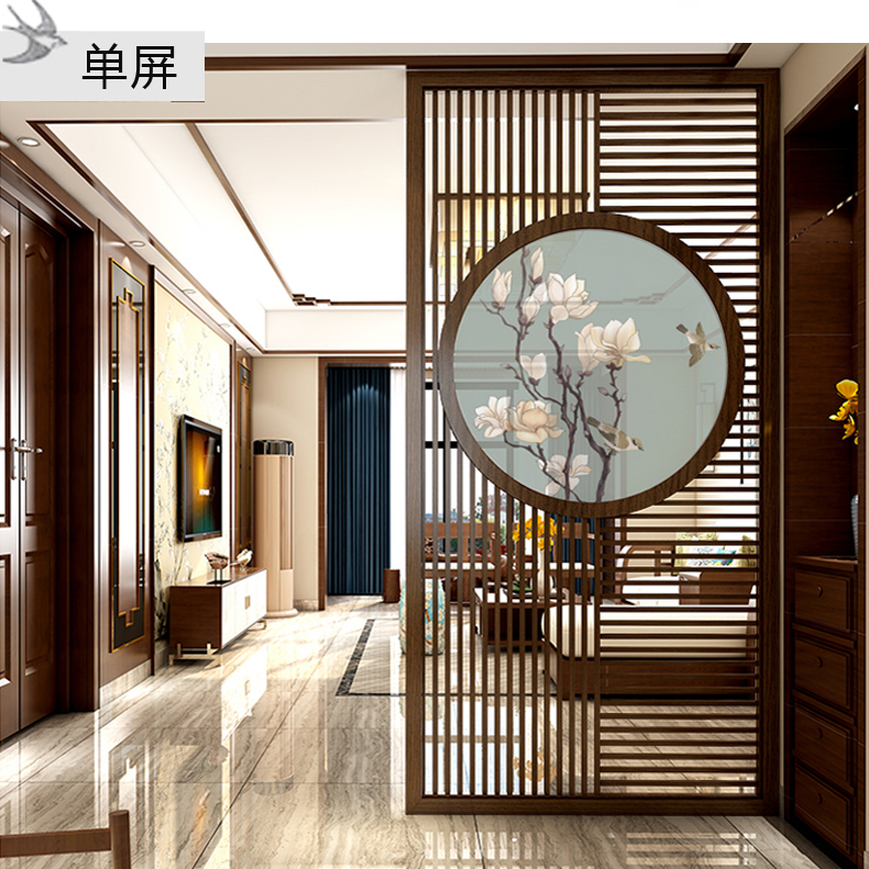 小屏风简易屏风实木新中式屏风隔断柜客厅入户玄关卧室遮挡门家用雕花