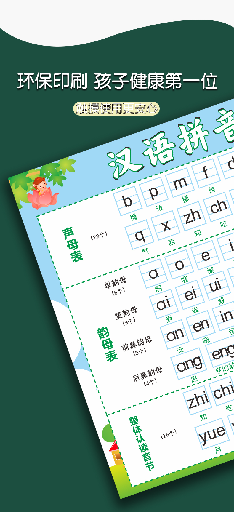 一年汉语拼音声母表26字母表墙贴挂图小学声母韵母整体认读音节贴画贴