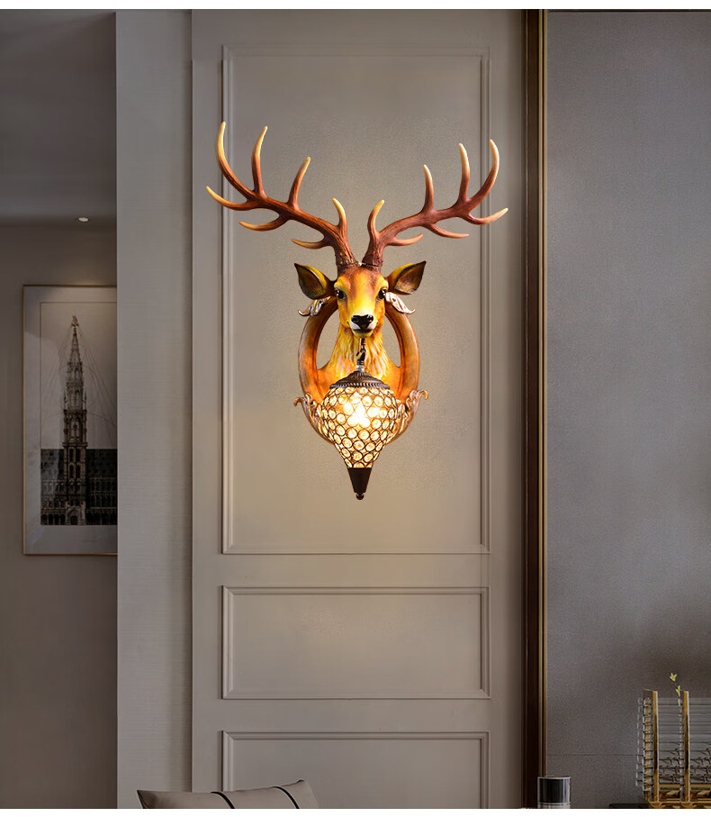 美式壁灯客厅电视背景墙装饰灯2021欧式床头灯创意鹿头楼梯间壁灯
