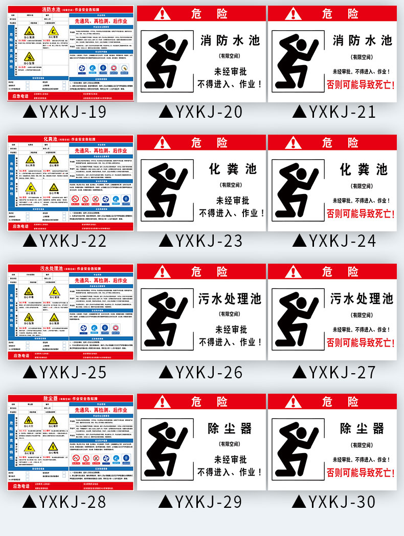 溪沫汙水處理池有限空間安全標識牌冷庫化糞池作業安全危害受限未經