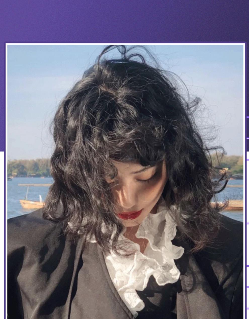 假发羊毛卷全头短发假发女短发圆脸港风2022年新款时尚短卷发羊毛卷