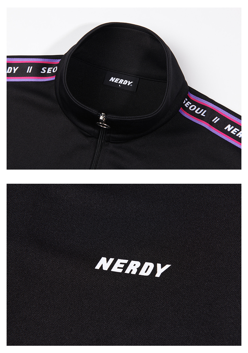 nerdy2021年秋季同款情侣宽松外套首尔串标时尚运动外套长裤套装黑字