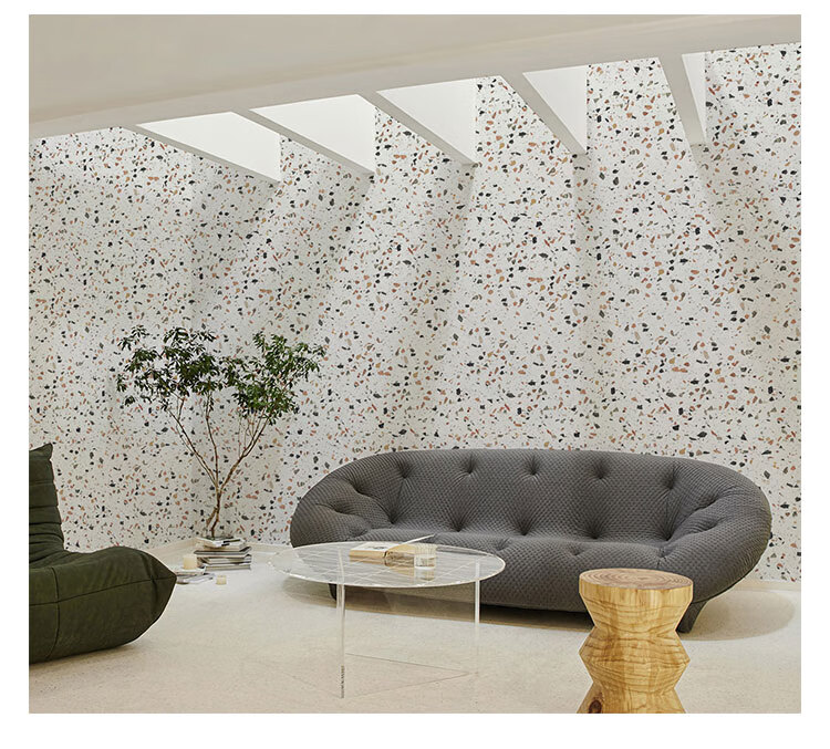 柒悦栖轻奢仿水磨石护墙板客厅沙发背景集成墙板店铺装修服装奶茶店