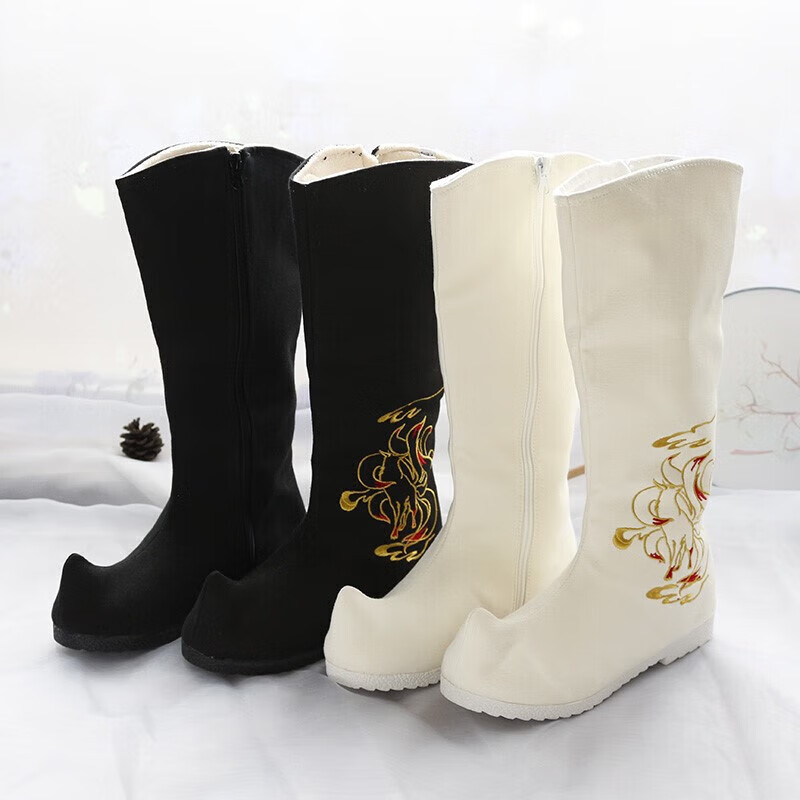 古风鞋子男武侠古装汉服古风靴皂靴内增高长靴男女古代演出配汉服圆领