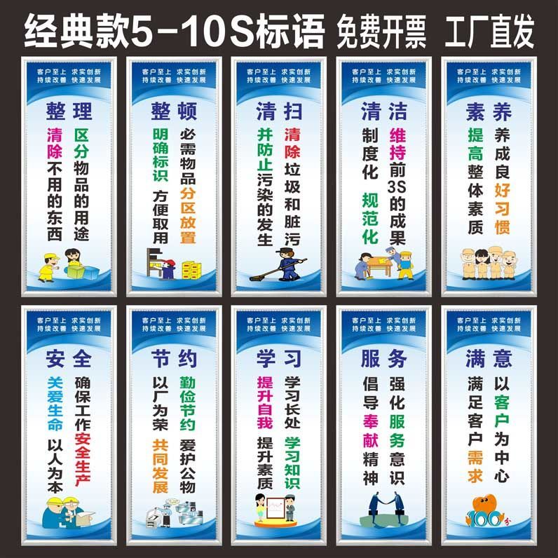安全生产标牌5s 6s 7s 8s 9s 10s车间安全生产标语标识现场质量管理