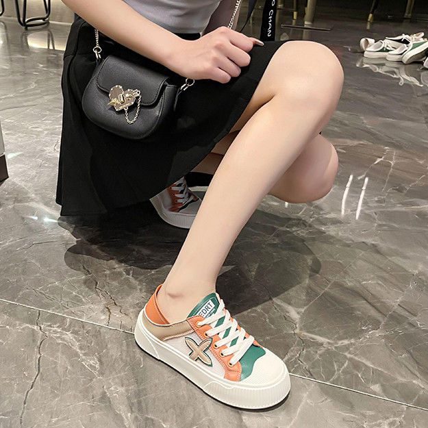 饰澜青春少女学生帆布鞋女两穿可踩跟ins潮2022年夏季新款网面透气薄