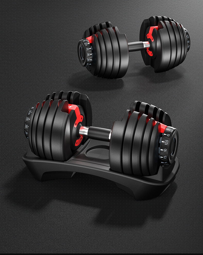 进口品质哑铃男士可调节重量宿舍50kg一对纯钢家用包胶实心健身器材