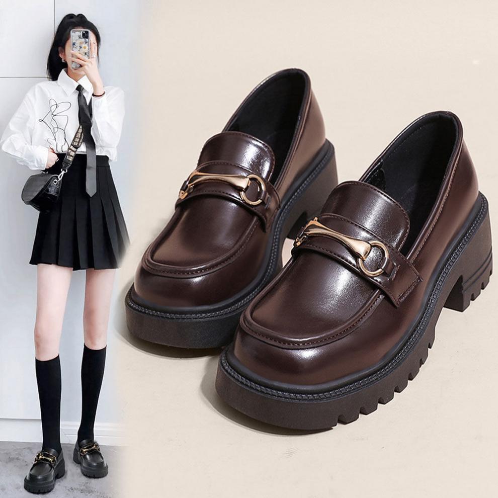 中学生演出皮鞋女初中生高中生单鞋新款英伦风厚底夏季学生鞋一脚蹬