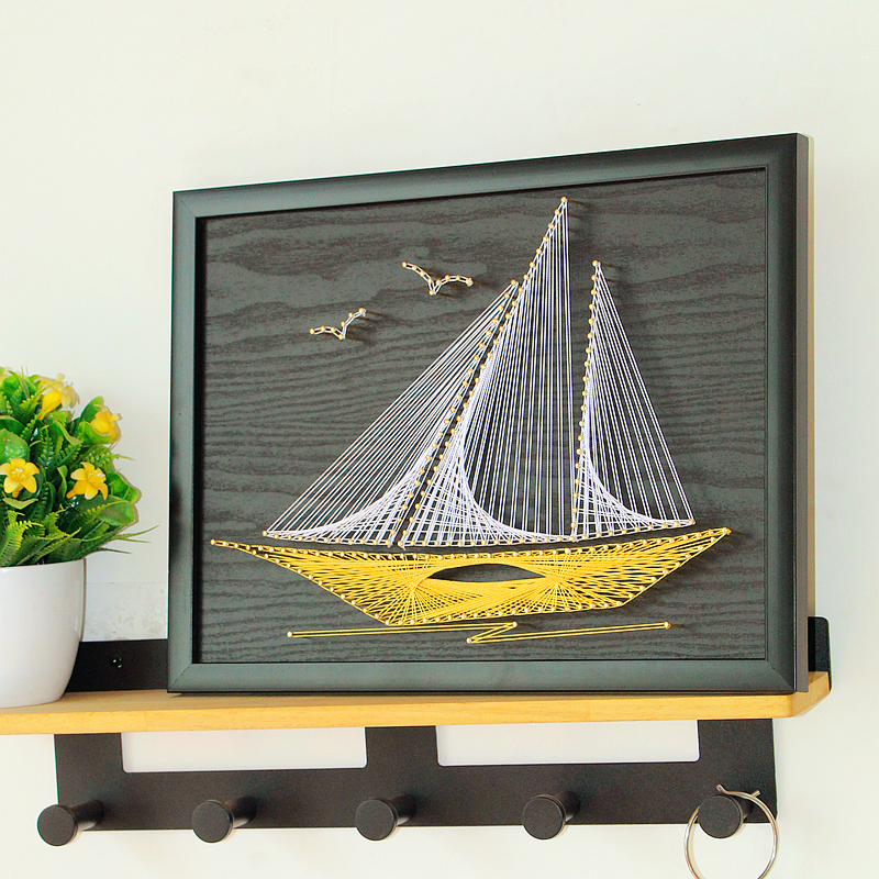 钉子画帆船钉子绕线画diy材料包成品毛线缠绕画纱线手工装饰礼品弦丝