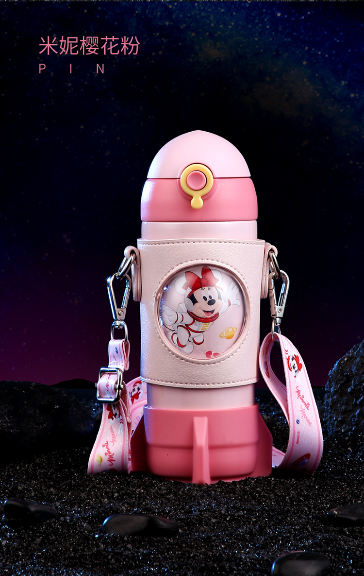 迪士尼儿童保温杯316不锈钢食品级萌趣火箭造型杯套带吸管水杯男女大