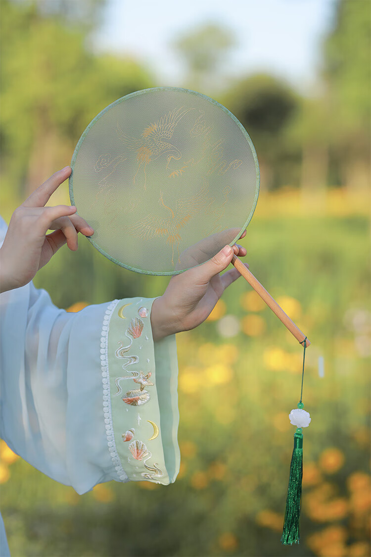 古风团扇汉服夏季扇子半透明丝透中国风舞蹈女流苏旗袍秀赫赤