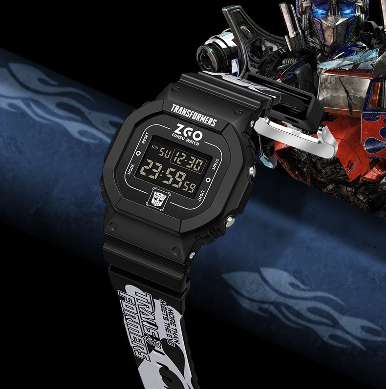 正港zgo变形金刚手表男学生考试电子表青少年多功能潮流涂鸦方块表