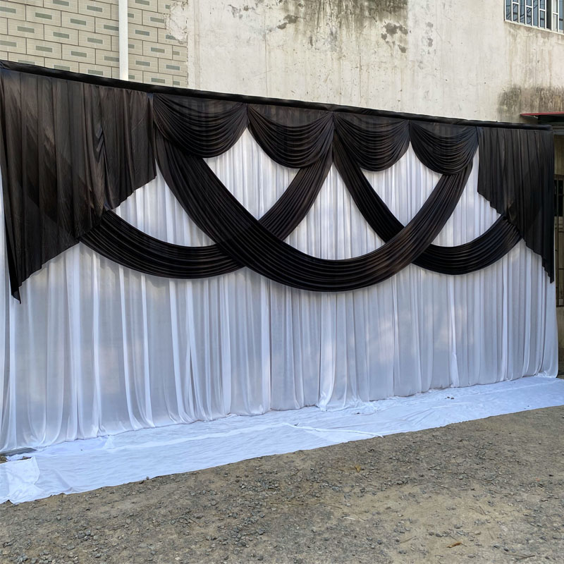 新款白事灵堂布置全套背景纱幔布挽联殡仪馆葬礼灵棚黑色白色布幔b款3