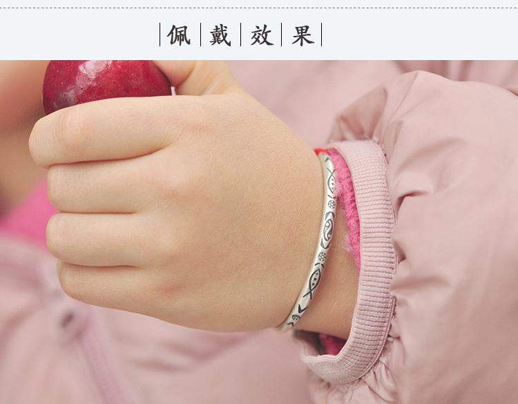 银镯子少女白银手镯复古银手镯婴儿银小孩满月百日周岁礼物宝宝银镯子