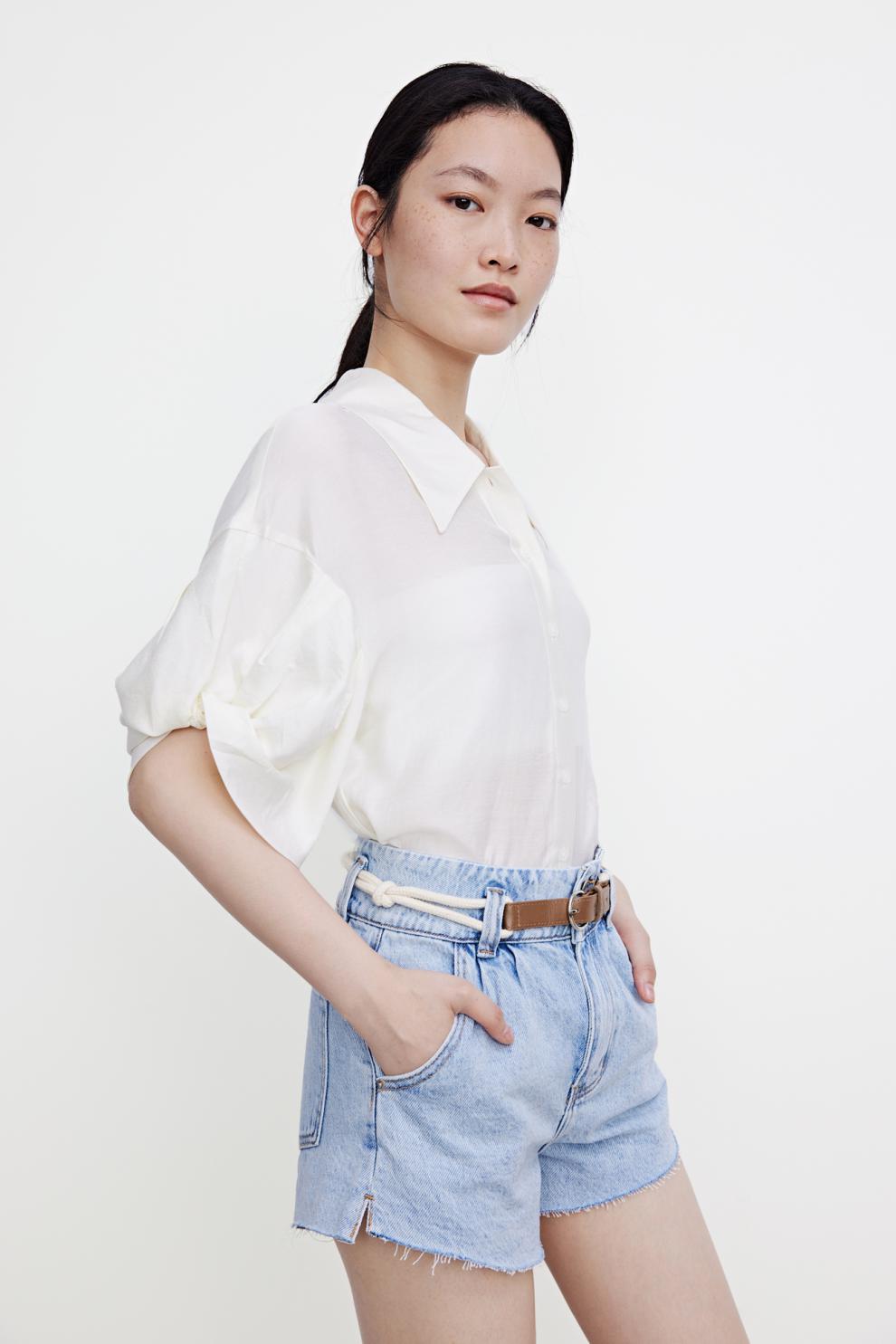 ur2021春夏新品女装休闲慵懒抽褶宽松薄款开襟衬衫wg19s2bn2015 象牙