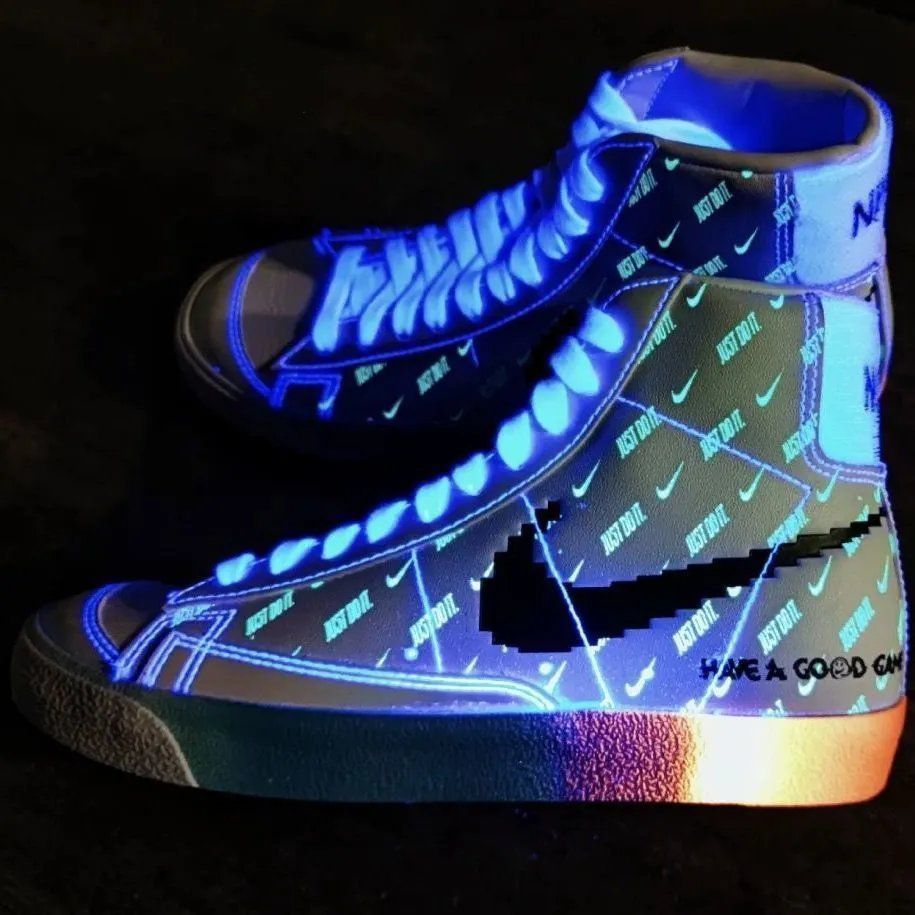 春夏新款sb电玩像素开拓者高帮夜光男女板鞋aj休闲运动鞋 夜光电玩