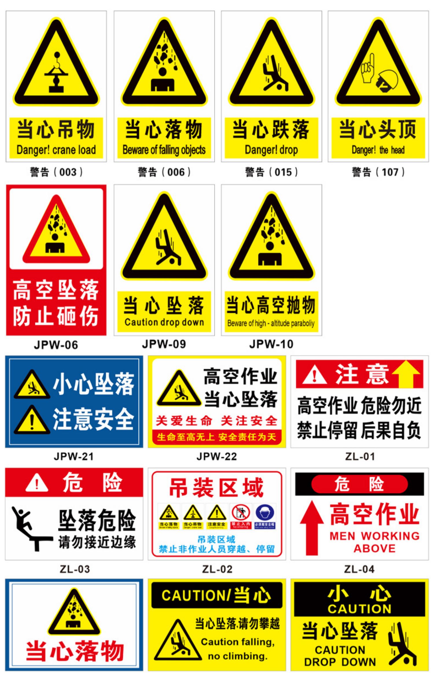 黎明之夜高空作业当心坠落安全警示牌标识牌施工场地提示标语高空坠落