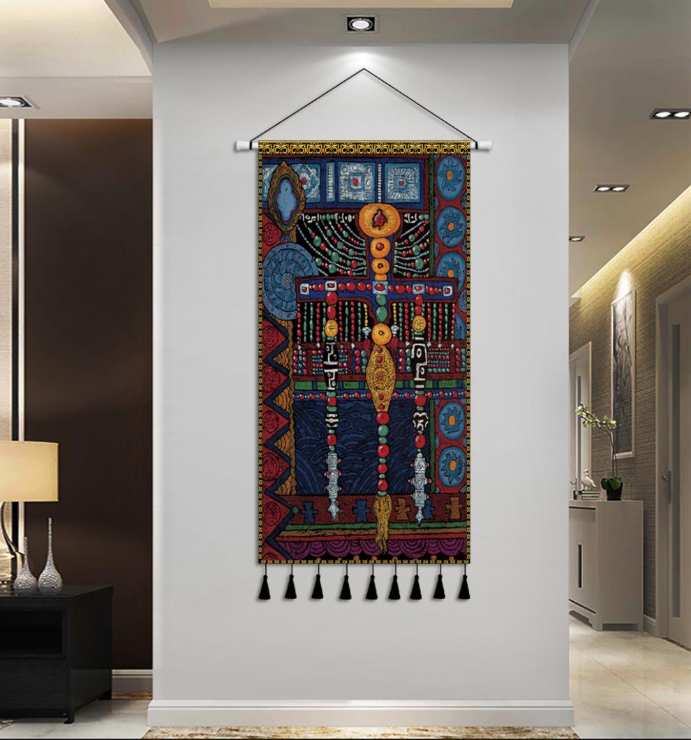 民宿装饰挂毯少数民族藏族挂布客厅入户玄关藏式挂画布艺02宽90高180