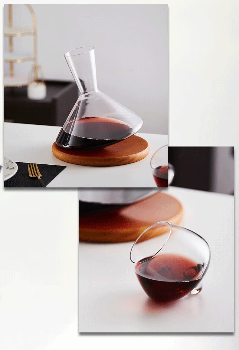 红酒快速醒酒器家用玻璃分酒器不倒翁旋转葡萄酒醒酒壶2只高脚红酒杯