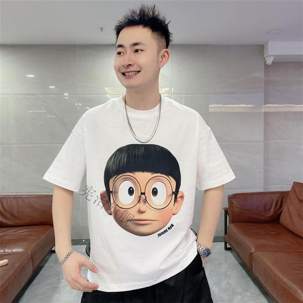 柠乐服饰夏季卡通男人物大图案t恤百搭女情侣款短袖6羽俙碧 白色胖虎