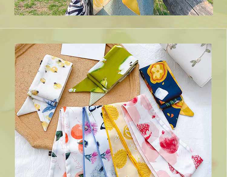 水果绑头丝巾女百搭气网红绑带小清新扎头丝带超仙飘带shi2件半个