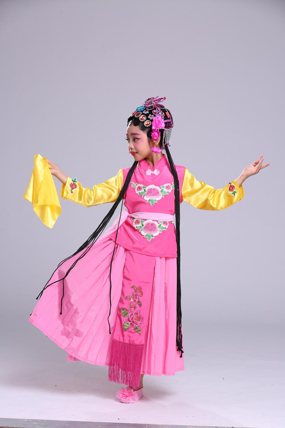 力始戏服儿童京剧俏花旦演出服舞蹈服小花旦幼儿戏曲表演服装黑色水鬓