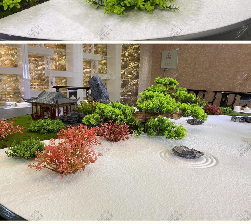 酒店餐桌沙盘 大圆桌摆件创意造景包厢餐桌花微景观转盘中间装饰 直径