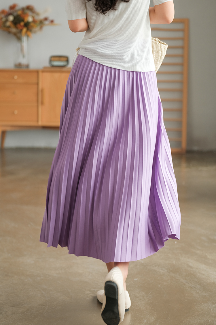 大牌进口品质【宝藏单品】重工压褶人棉纯色半身裙 松紧腰百褶裙女