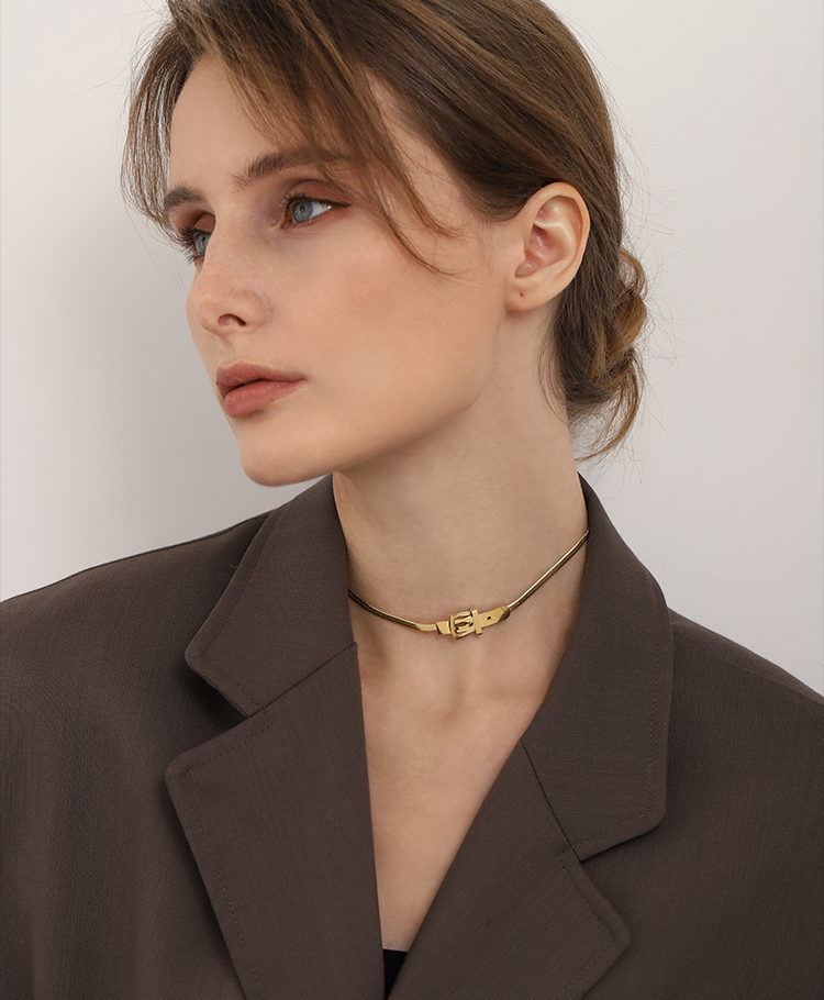 蛇骨脖颈链锁骨链女项圈ins冷淡风轻奢小众设计感项链2022年新款金色