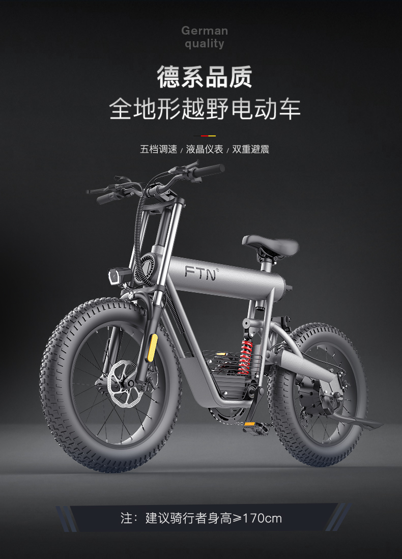 越野自行车ftn锂电池电动代步车20寸山地车沙滩摩托车电瓶车 t20/48v
