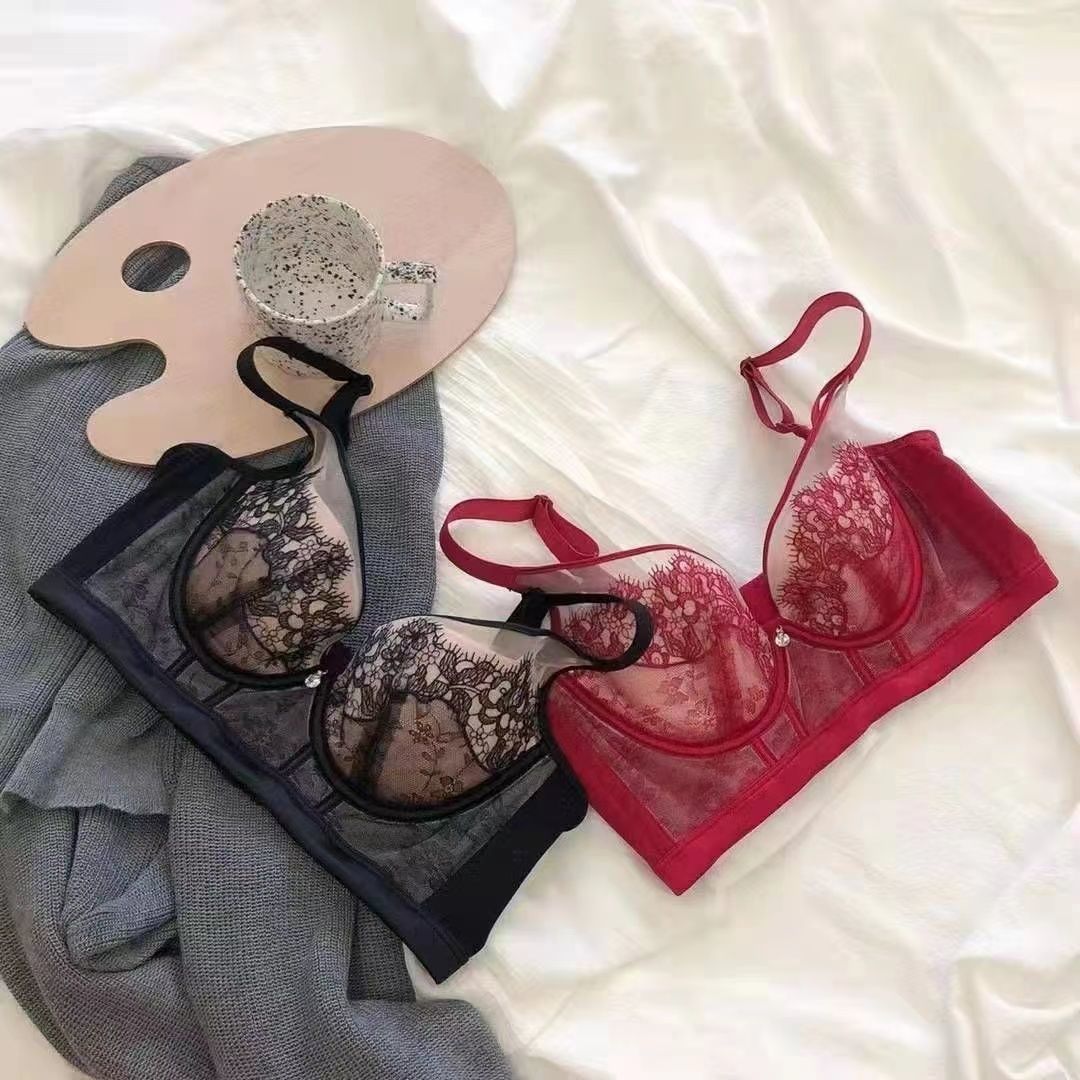 【商场同款】香港御塑中脉中刺绣上托型内衣女薄款大胸显小收副乳防