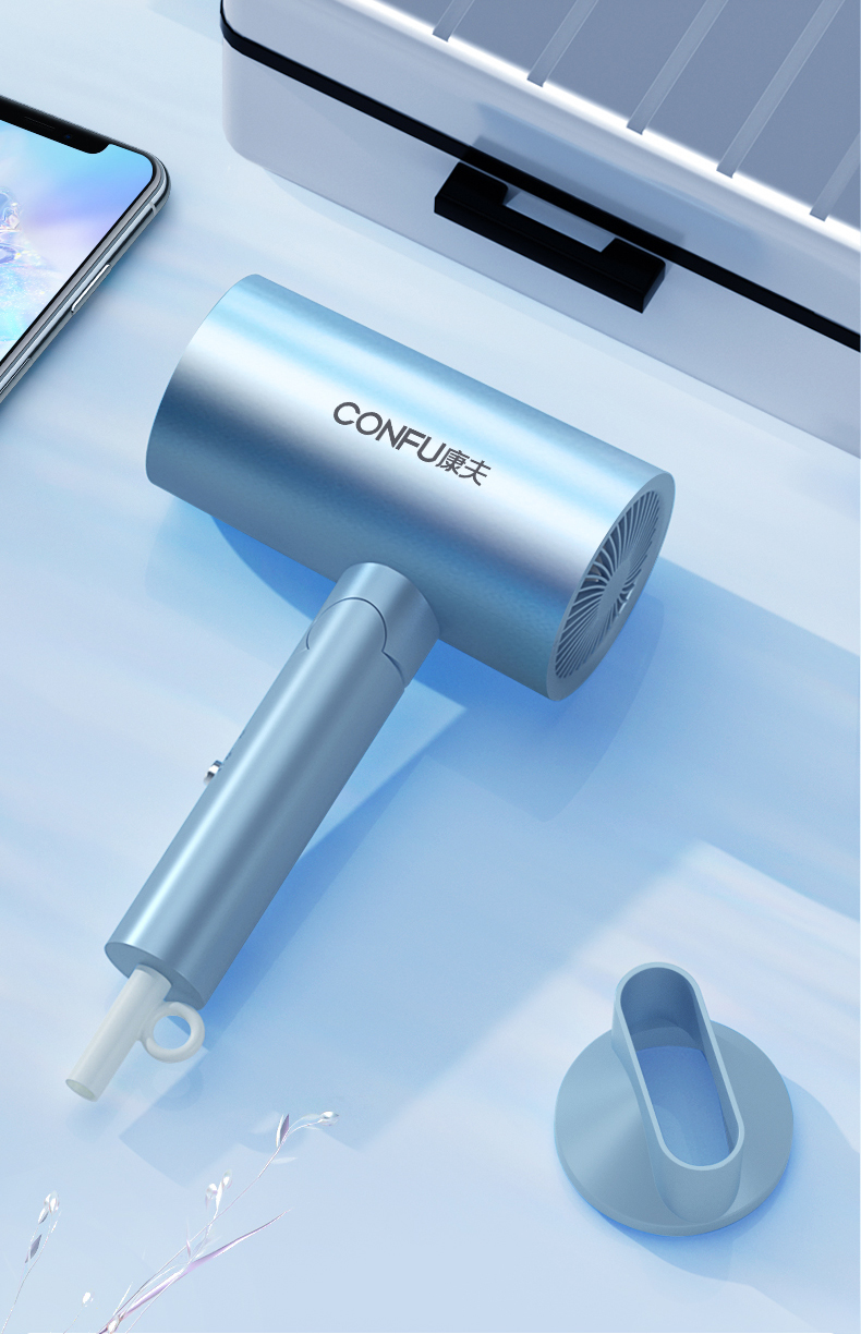 风机家用负离子护发大功率冷热风发型师专用可折叠吹风筒电风吹湖水蓝