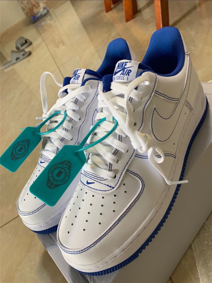 权志龙同款空军一号缝线情人节af1低帮男女情侣休闲增高运动板鞋 蓝白