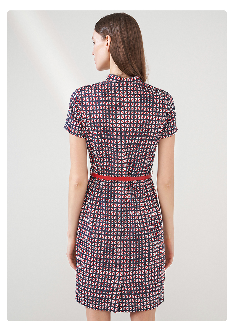 versino/梵思诺女装2021夏季新款格子连衣裙女修身v领收腰裙a字裙 58a