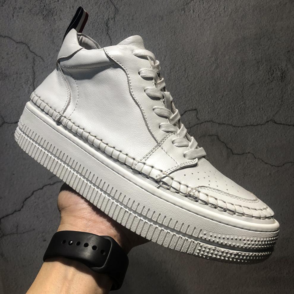 vknk青板鞋车缝线头层牛皮系带圆头马克线高帮板鞋空军一号潮男时尚