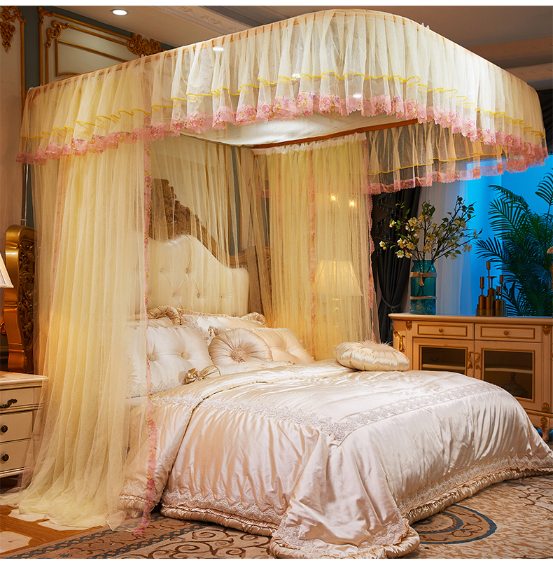 导轨蚊帐家用公主风欧式床上防蚊罩u型夏季纹账玉色12m4英尺床