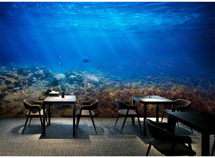 3d海底世界壁纸蓝色海洋风格主题波纹深海装饰壁画拍照背景墙壁纸